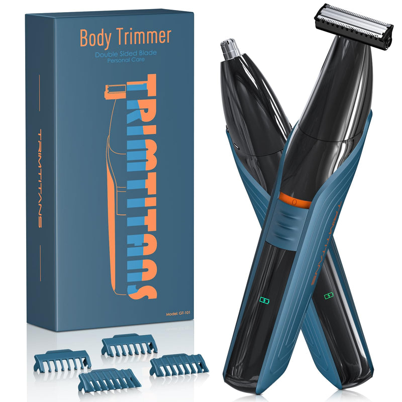 [Australia] - Body Hair Trimmer for Men, Mens Body Groomer with Beard & Nose Trimmer, Dual-Head, No Nick Shaver Electric Razor for Face, Pubic Hair, All-in-One Ultra-Sharp Blade 