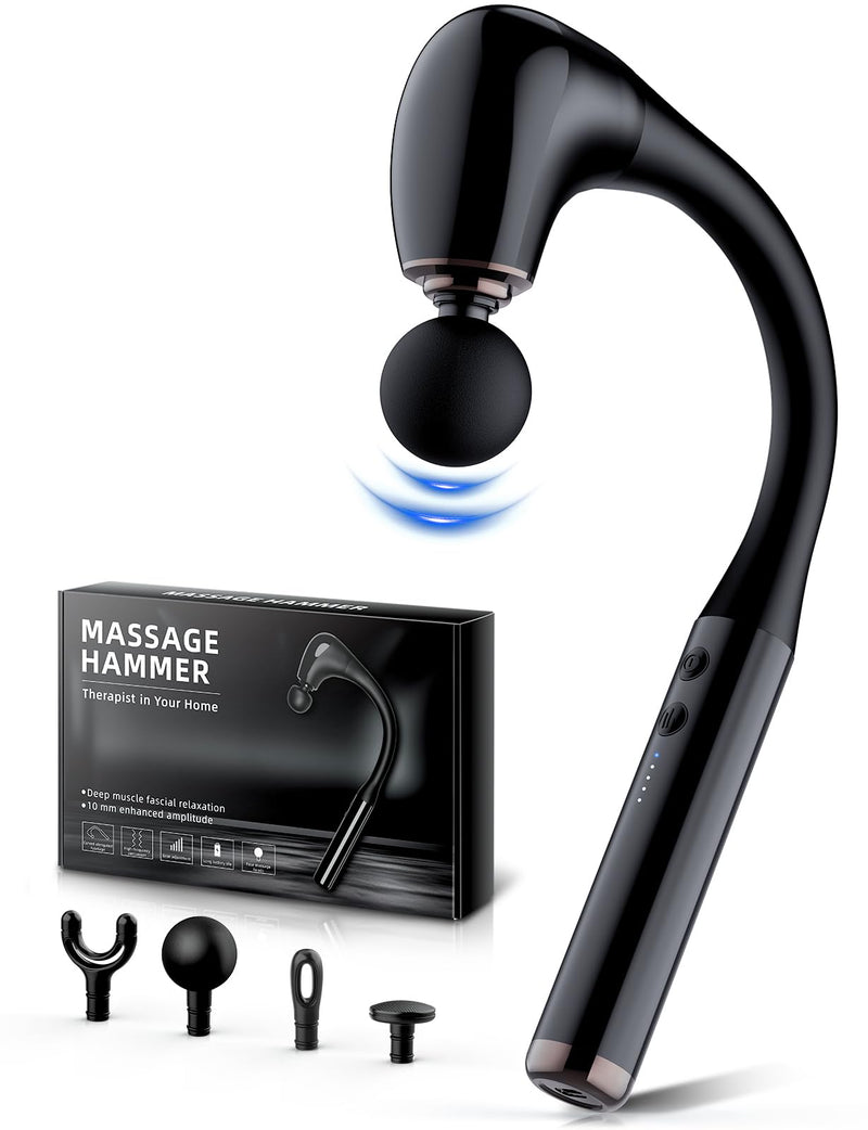 [Australia] - FVZ Massage Gun with Upgraded Extension Handle, 10MM Massage Gun Deep Tissue, Back Massager, Muscles/Neck/Shoulders/Waist/Legs Massager Portable for Pain Relief, 4 Massage Heads & 5 Speed Levels Black 