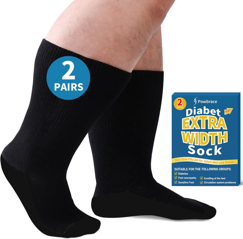 [Australia] - 2 Pairs Wide Diabetic Socks for Men Women Plus Size,Lymphedema Socks,Socks for Swollen Feet and Ankles,Edema Socks,Loose Fit Socks,Non-Binding Socks,Bariatric Socks,Hospital Cast Socks-All Black One Size 2 Pairs Black 