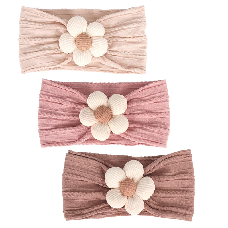 [Australia] - 3 Pcs Baby Flower Headbands Baby Girls Nylon Headbands Soft Hairbands Hair Accessories for Newborn Infant Toddler Kids（Beige Pink Khaki） Beige Pink Khaki 