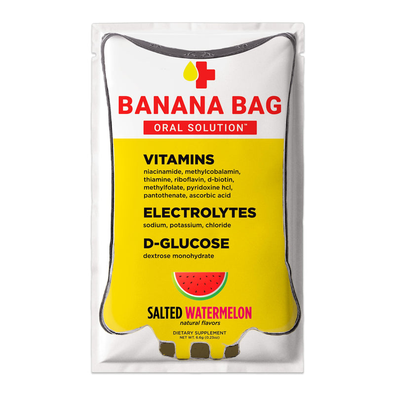 Banana Bag Electrolytes Vitamin Powder Drink Mix, Salted Watermelon 15 Pk | IV-level hydration powder packets w/ Electrolytes + Vitamin C & B-complex. Fast rehydration after exercise & alcohol recovery