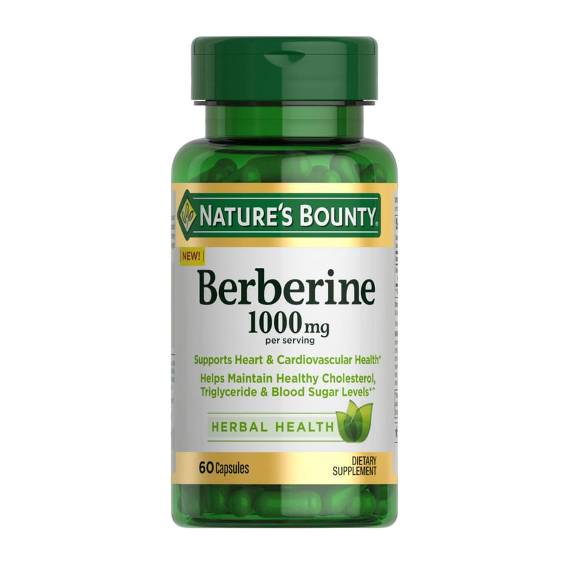 [Australia] - Nature's Bounty 1000mg Berberine Herbal Health Capsules Support Heart and Cardiovascular Health, Help Maintain Healthy Cholesterol, Triglyceride, and Blood Sugar Levels, 60 Capsules Unflavored 60 Count (Pack of 1) 