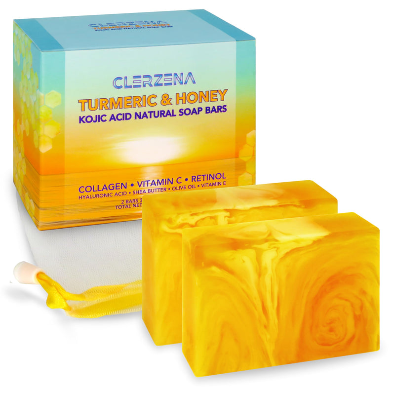 Honey Kojic Acid and Turmeric Soap for Dark Spots | Vitamin C & E, Retinol, Collagen Kojic Acid Soap Bar | Dark Spot Remover for Face | Turmeric Face Soap for Women and Men