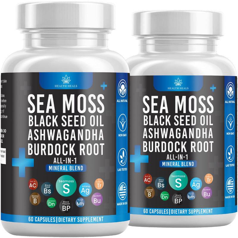 [Australia] - Sea Moss 3000 Black Seed Oil 2000 Ashwagandha 1000 Bladderwrack 1000 Burdock 1000-120 Count 60 Count (Pack of 2) 