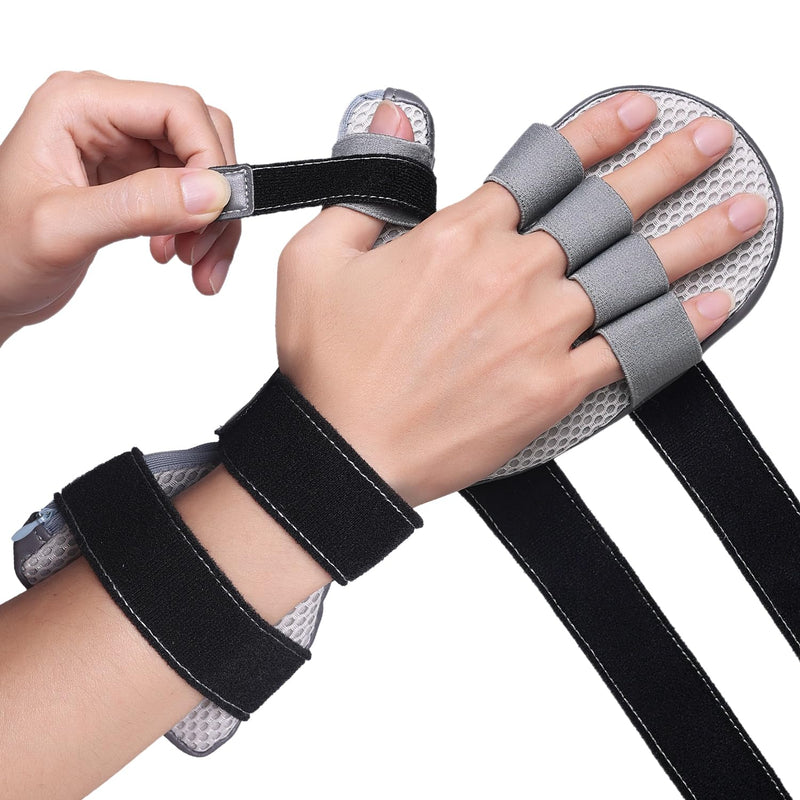 [Australia] - Stroke Hand Brace Splint for Straightening Fingers with 5 Fingers Resting Support,Prevent Fingers Curling, Dupuytren's Contractures, Hand Spasms, Fit Right & Left, Men & Women - M Grey 