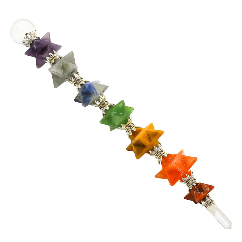 Amazing Gemstone Crystal Chakra Wand Healing Crystal Wands Witchcraft - Chakra Merkaba Crystal Wand for Meditation, Witchcraft, Healing, Yoga, Magic and More - Crystals and Healing Stones Gift