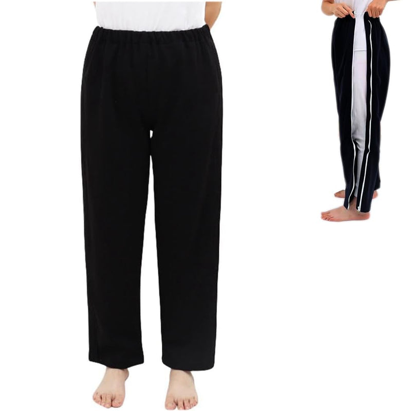 [Australia] - Unisex Patient Pants,Bedridden Patient Clothing,Disability Clothing,2 Side Zippers Full Open Down Sweatpants,Leg Post Surgery Pant for Fracture/Surgery Patients Black Medium 