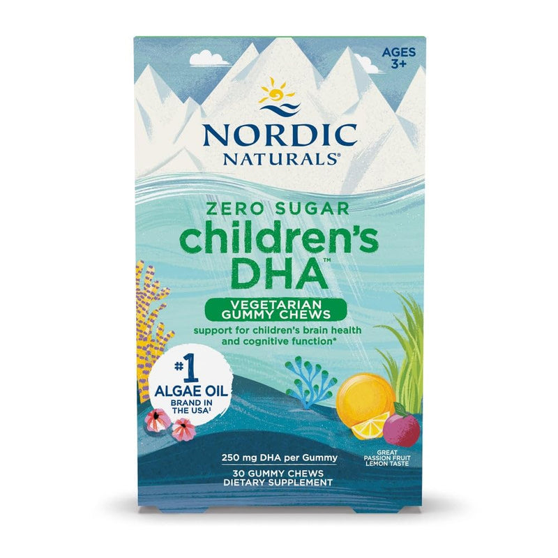 [Australia] - Nordic Naturals Zero Sugar Children’s DHA Vegetarian Gummy Chews - Passion Fruit Lemon Flavor - 30 Gummies - Vegan Algae Oil Omega-3 Supplement for Kids Brain & Cognition Support - 30 Servings 