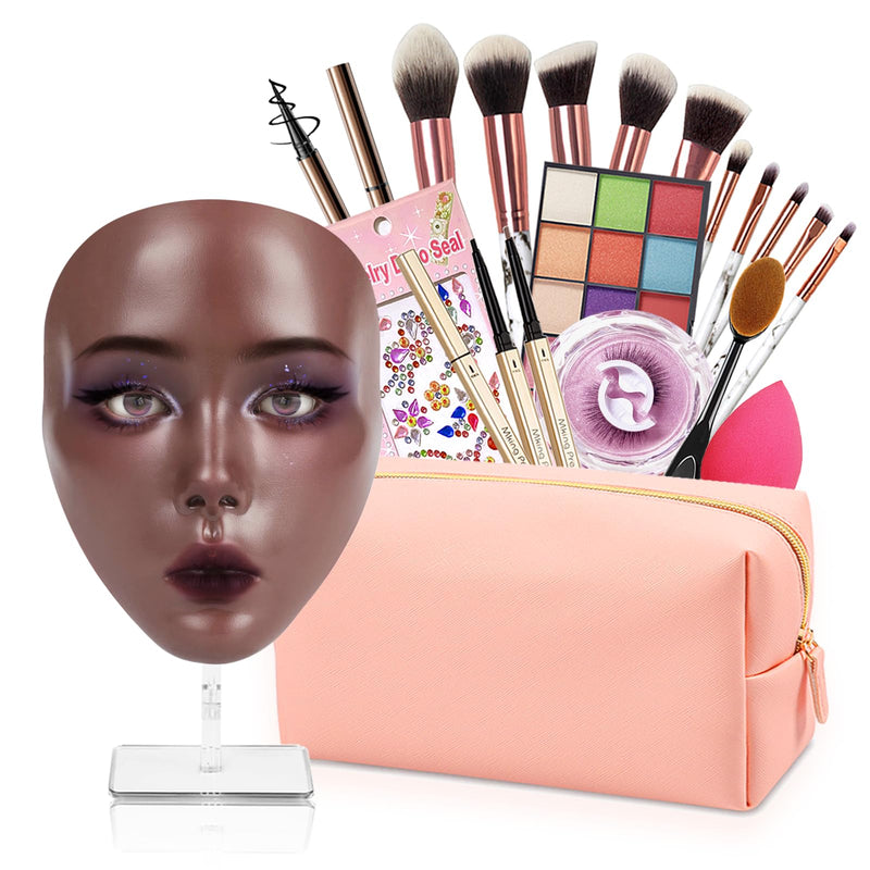 [Australia] - Makeup Mannequin Face - Silicone Head with Makeup Kit, Brushes & Bag for Practicing Skills or Gifts Black 
