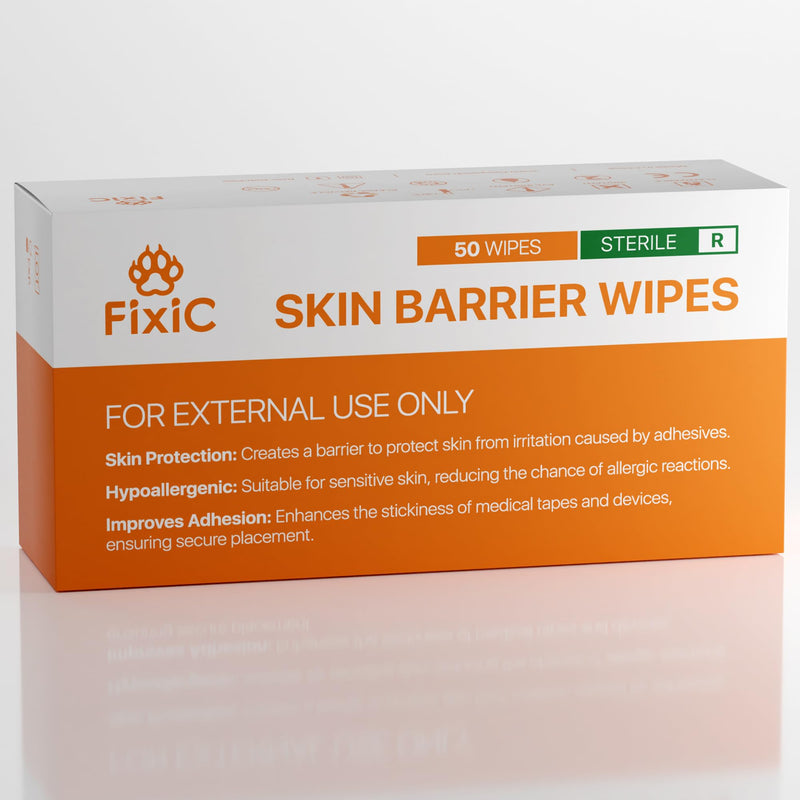 [Australia] - Fixic Skin Barrier Wipes - 50 PCS - Premium Skin Prep Protective Wipes - Skin Adhesive Wipes to Create the Barrier between Skin and Attachments - Skin Glue Wipes to Increase the Adhesive Tape Effect! Adhesive Barrier Wipes 