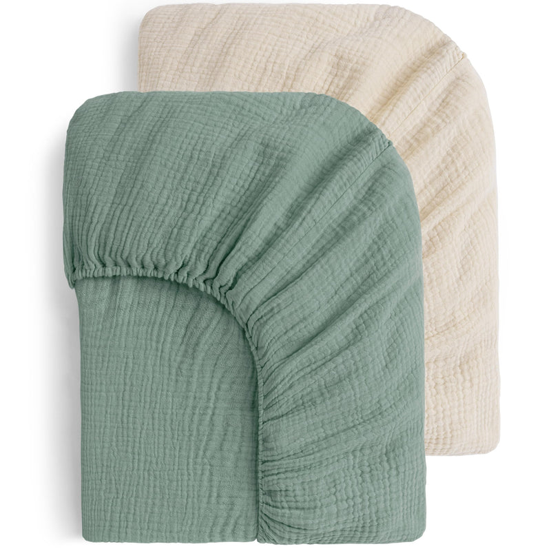 [Australia] - Yoofoss Muslin Crib Sheets for Boys Girls 100% Cotton Fitted Baby Crib Sheet 2 Pack Soft and Breathable for Standard Crib Mattress & Toddler Mattress 52"x28" Apricot&Green Cream&green 52"x28" 