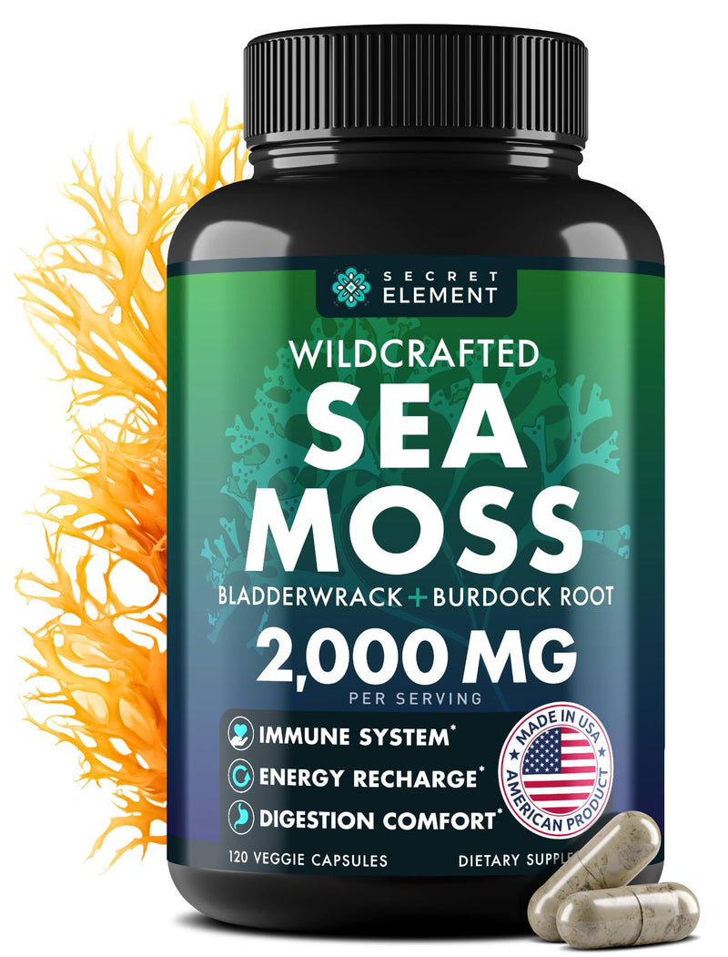 [Australia] - Sea Moss Capsules - Irish Sea Moss Advanced with Burdock Root, Bladderwrack & Muira Puama for Immunity, Gut, & Energy - Superfood Sea Moss Supplements w/Raw Sea Moss Powder - 120 Irish Seamoss Pills 120 Count (Pack of 1) 