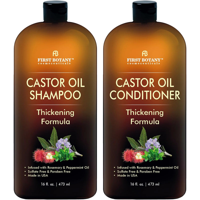 Anti Hair Loss Castor Oil Shampoo Conditioner For Men & Women Sulfate Free Castor + Rosemary + Peppermint 32 Fl Oz (Pack of 1)