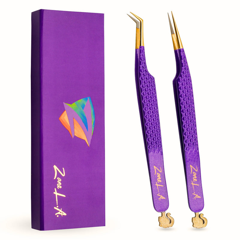 [Australia] - Zane L.A. Nano Fiber Tip Professional Eyelash Extension Tweezers, made with Japanese Stainless Steel, Unique Doll Design (Indigo) Indigo 