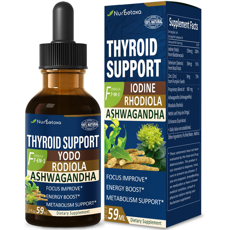 [Australia] - Thyroid Support Drops - Liquid Iodine Supplement, Gotas de YODO y Selenio para Tiroides, Con Rodiola Semenovii y Ortiga, Fight Brain Fog w/Ashwagandha & Rhodiola Extract Tincture.2 oz 