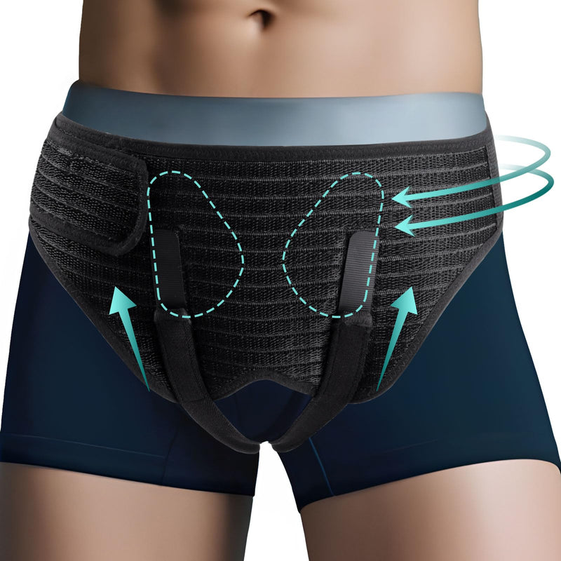 [Australia] - Hernia Belts for Men Inguinal, Groin Brace Hernia Support for Bilateral Hernia, Groin Hernia Truss for Groin Pain Relief, Medical Hernia Guard with 4 Compression Pads, Adjustable Waist Guard - L Large 