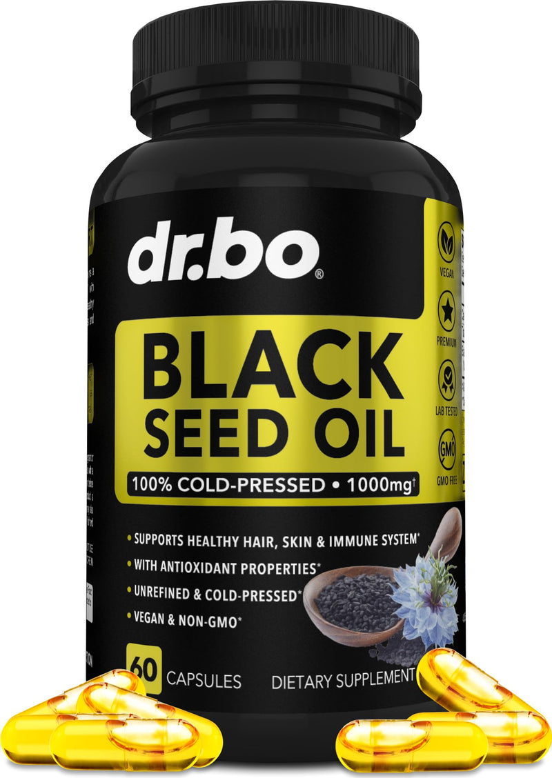 [Australia] - Black Seed Oil Capsules Vegan - Pure Cold Pressed Black Seed Oil Nigella Sativa for Skin & Hair Health, 500mg Each, 1000mg Per 2 Capsule Serving Black Cumin Seed Oil Capsules Halal - 60 Softgels Pills 