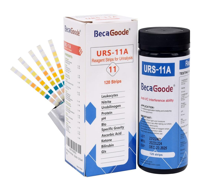 [Australia] - BecaGoode-Urine Rapid Test-Strips 11 Parameters, UTI Test Kit, Liver Function, Kidney and Gallbladder, Packed w/h Two Separate Foil Pouch in One Big Bottle - 120 Count 
