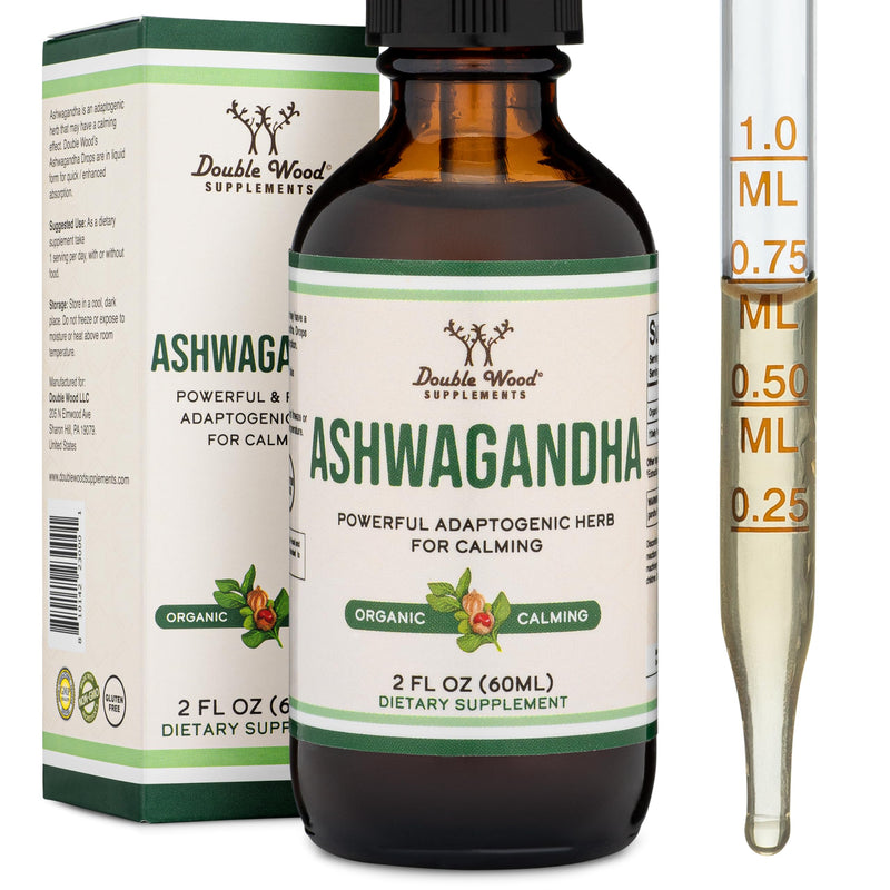 [Australia] - Ashwagandha Organic Drops for Stress Relief (1,200mg, 60 Servings) Ashwagandha Tincture for Adrenal Support and Cortisol Manager (Vegan Safe, Gluten Free, Non-GMO) by Double Wood 