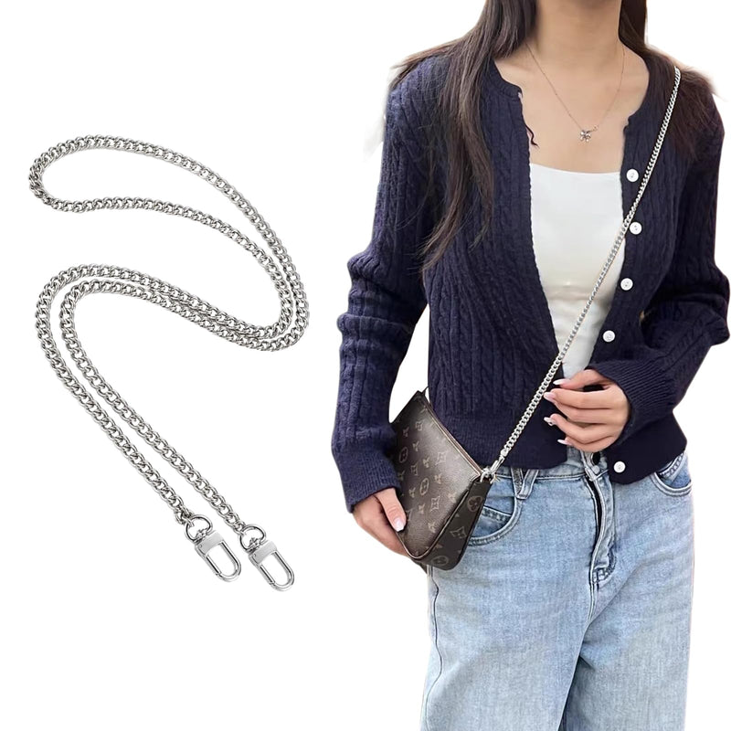 Jiesinlov Purse Chain Adjustable Shoulder Strap with Small Metal Ball Replacement Transformation Crossbody Handbag Silver Chain 120-m