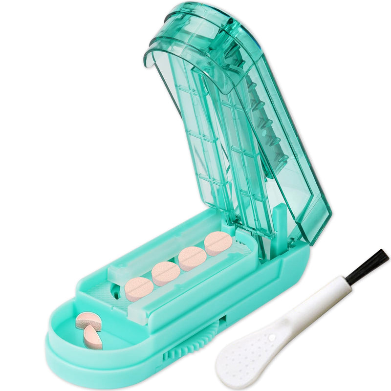 [Australia] - Johnbee Pill Cutter Splitter for Small and Tiny Pills, Larger Pills. Adjustable Pill Splitter Accurately Cuts Multiple Pills at Once. Sharp Blade with Safety Guard. Non-slip Silicone Edge (Lake Blue) Lake Blue 