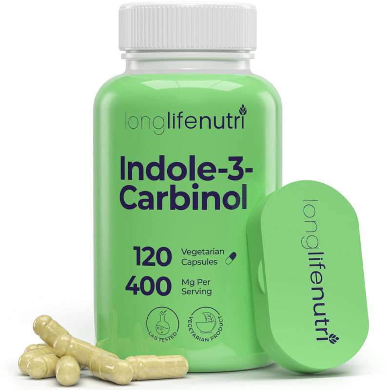 LongLifeNutri Indole-3-Carbinol 400mg - 120 Vegeterian Capsules, 4-Month Supply, Organic Supplement for Hormone Balance & Cellular Health, Lab Tested, Made in USA 120 Count (Pack of 1)