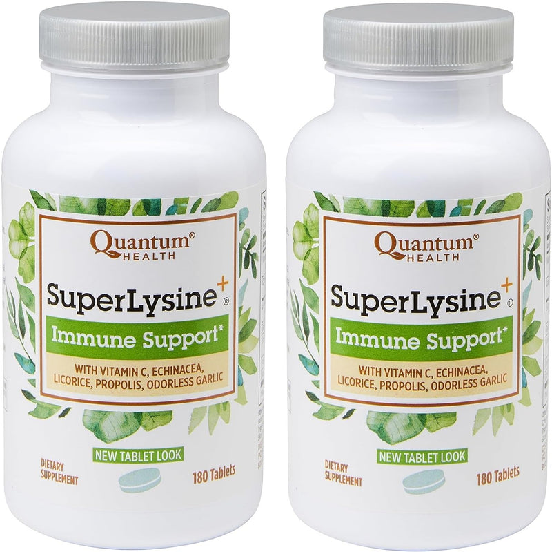 Quantum Health SuperLysine+ 1500mg L-lysine Immune, 180 Tablets (Pack of 2) | Essential Amino Acid, Vitamin C, Echinacea, Licorice, Bee Propolis & Odorless Garlic, Daily Formula Unflavored 180 Count (Pack of 2)
