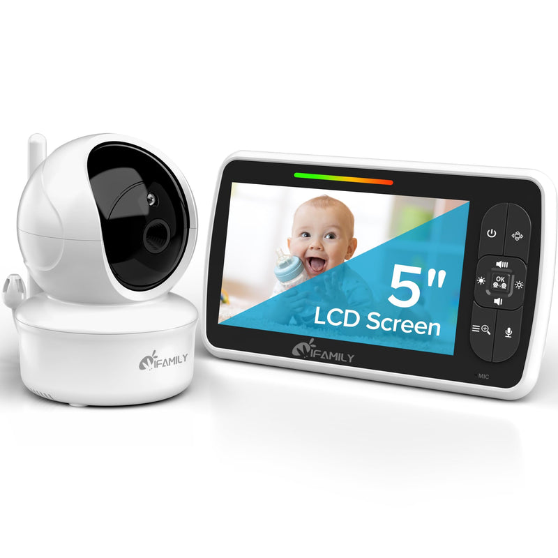 [Australia] - iFamily Baby Monitor - Large 5" Screen with 30Hrs Battery Life - Remote Pan-Tilt-Zoom;No WiFi, Two-Way Audio, Night Vision, Temperature, Lullabies, 960ft Long Range Baby Monitor with Camera and Audio 1 Camera 