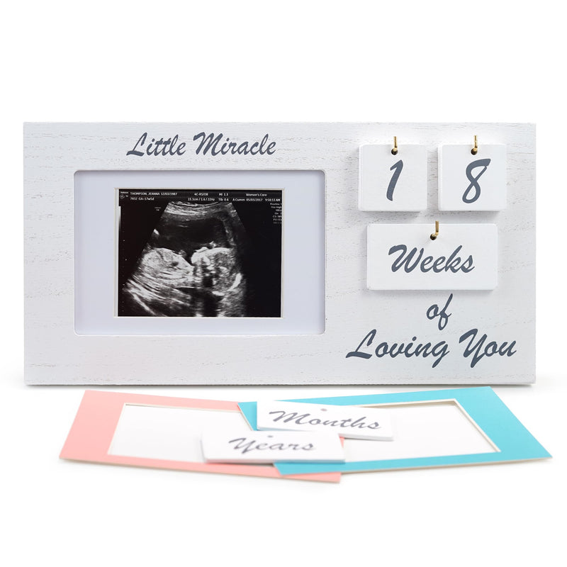 [Australia] - Ultrasound Picture Frames with Milestone Tracker - Multi Use White Baby Sonogram Picture Frame with Counting Tiles - Beautiful White Wooden Ultrasound Picture Frame or Ultrasound Photo Frame 