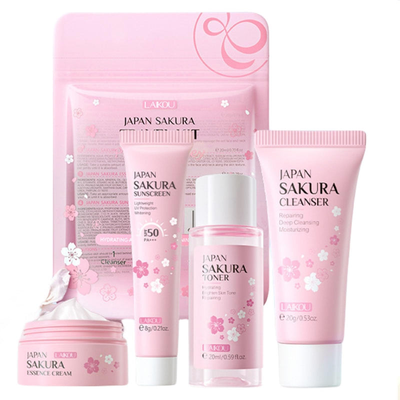 [Australia] - Sakura Travel Skincare Set for Teenage Girls - Face Routine Set for Women,4 Piece Gentle Skin Cleaning & Care Travel Size Kit With Cleanser, Toner, sunscreen and Face Cream 