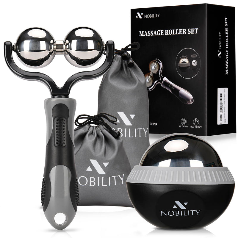 [Australia] - Nobility Massage Ball Roller– Ice Cold and Hot for Deep Tissue and Sore Muscle Relief of Stiffness and Stress, Body, Neck, Back, Foot, Plantar Double Grey 