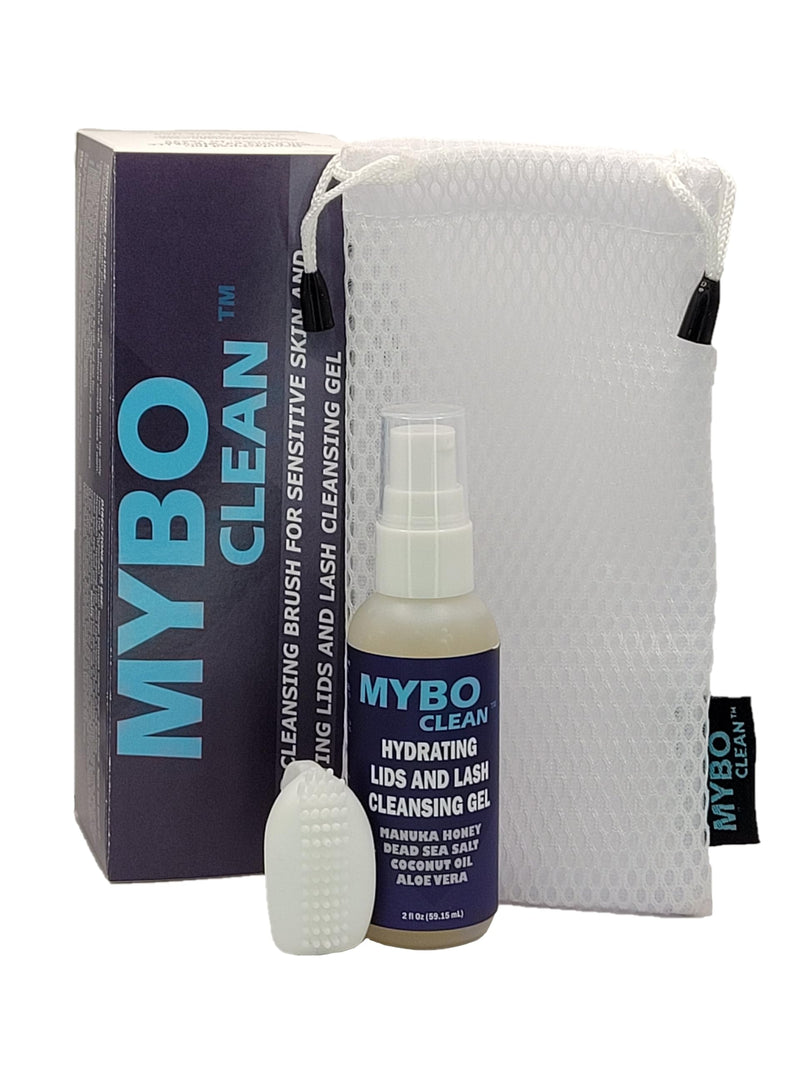 [Australia] - Mybo Clean Eyelid Cleansing Brush for Sensitive Skin (1 Pc) + Hydrating Lids and Lash Cleansing Gel (1Pc) + Travel Bag Ideal for Gentle Cleansing of the Eyelids On the Go 
