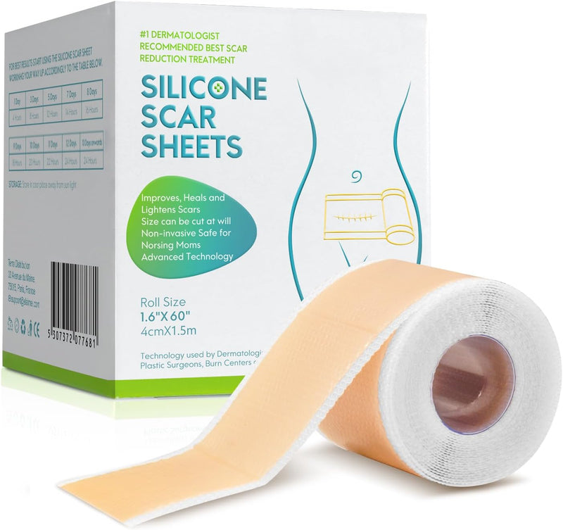 [Australia] - Medical Grade Silicone Scar Sheets, Silicone Scar Tape (1.6”x 60” Roll-1.5M), Professional Scar Removal Treatment, Reusable Silicone Scar Strip for Keloid, C-Section, Surgery, Burns, Acne Etc Brown 