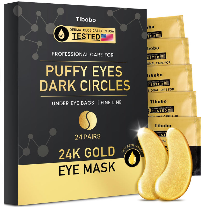 [Australia] - Under Eye Patches (24 Pairs) - 24K Gold Eye Masks Enriched with Abundant Collagen | Diminish Dark Circles and Puffiness | Anti-Aging, Smooth Fine Line, Nourish Skin 24 Count (Pack of 1) 