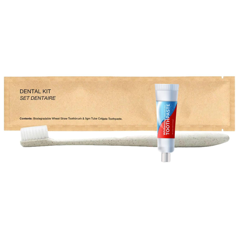 [Australia] - World Amenities Kraft Paper Dental Kit - Wheat Straw Toothbrush and Toothpaste Dental Care Kit (25) 25 