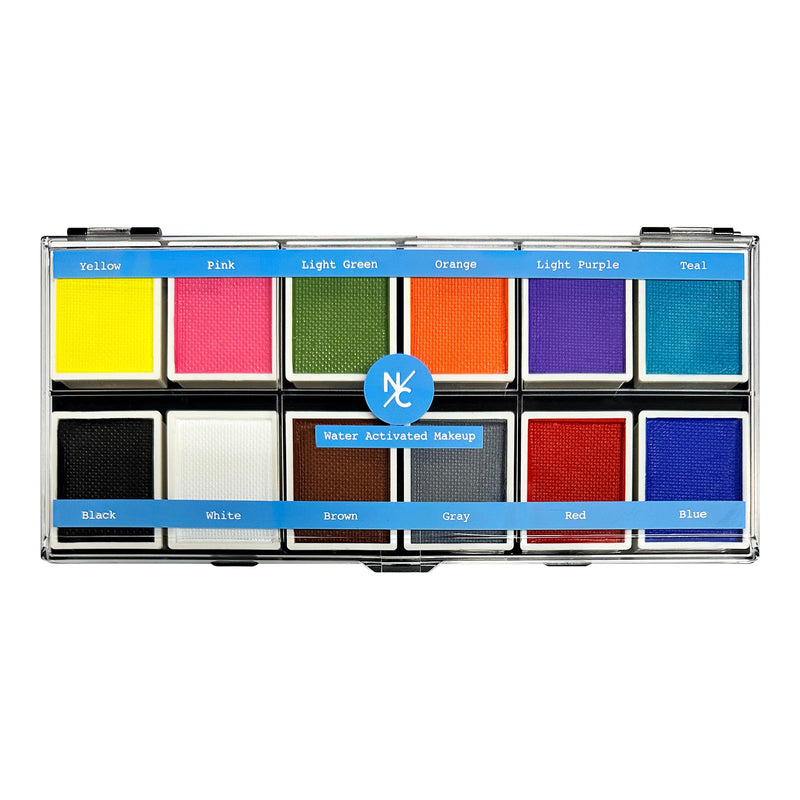 [Australia] - Narrative Cosmetics Primary Colors 12-Pan Palette - Vibrant Water-Activated Makeup for Face & Body Painting - Ideal for Cosplay, Theater & Artistic Makeup Creations 