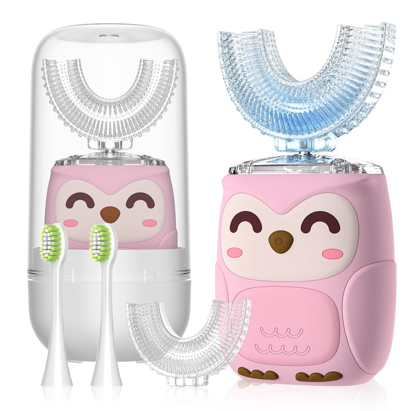 [Australia] - Kids Electric U Shaped Toothbrush, Toddler Toothbrush with 2 U-Shaped Brush Heads 2 Soft Replacements Automatic Toothbrush Rechargeable 6 Cleaning Modes - (Age2-7 Pink) Baby Pink 