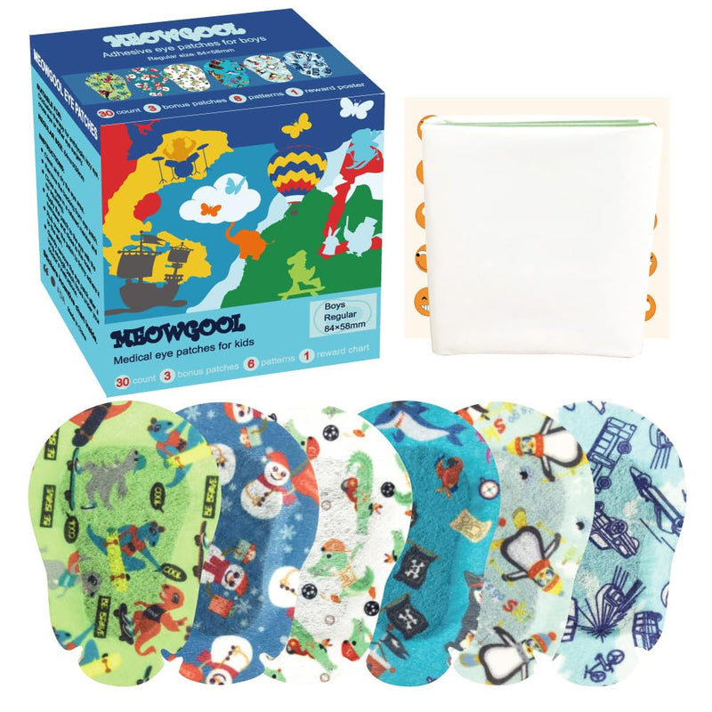 [Australia] - Adhesive Eye Patches for Kids with Lazy Eye, Adhesive Bandages for Amblyopia, 6 Fun Designs for Boys (Regular Size) 33 
