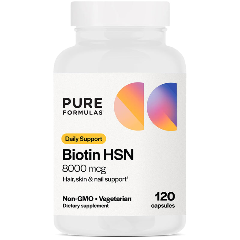 PureFormulas Biotin 8000 mcg Hair Skin Nails Biotin Supplement Biotina, Biotin Hair Growth Vitamins B7 Supplement for Women & Men 120 Capsules 120 Count (Pack of 1)