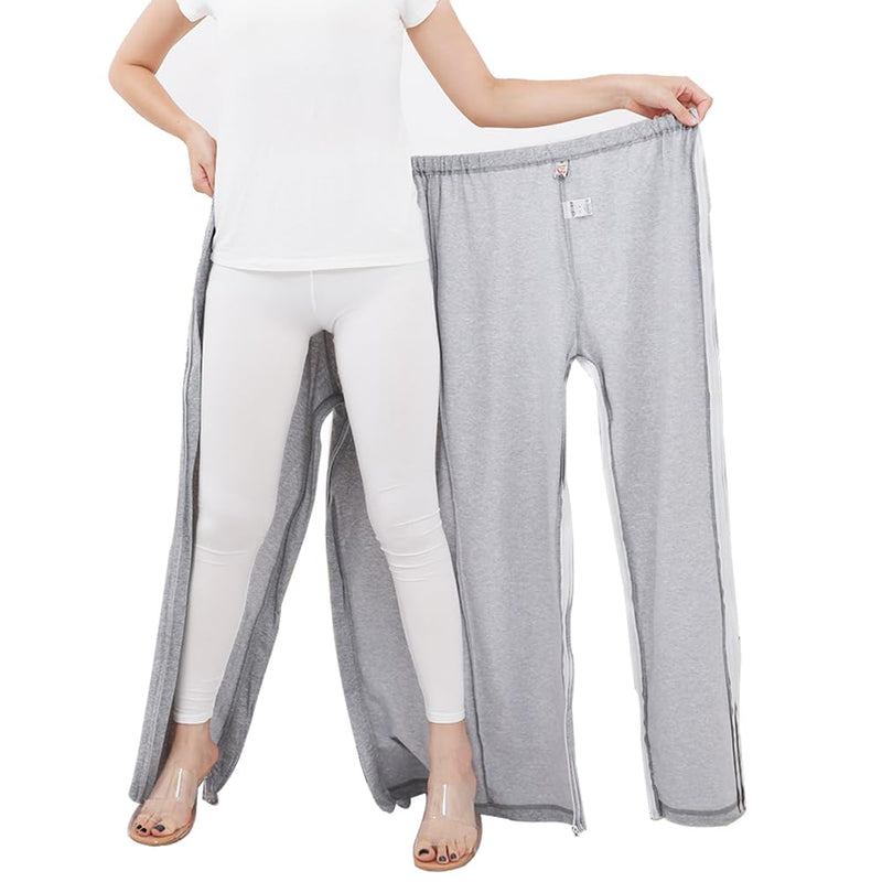 [Australia] - Unisex Side Zipper Bedridden Patient Clothing,Patient Pants,Tear Away Pants,Soft Cotton Material Gray1 3X-Large 