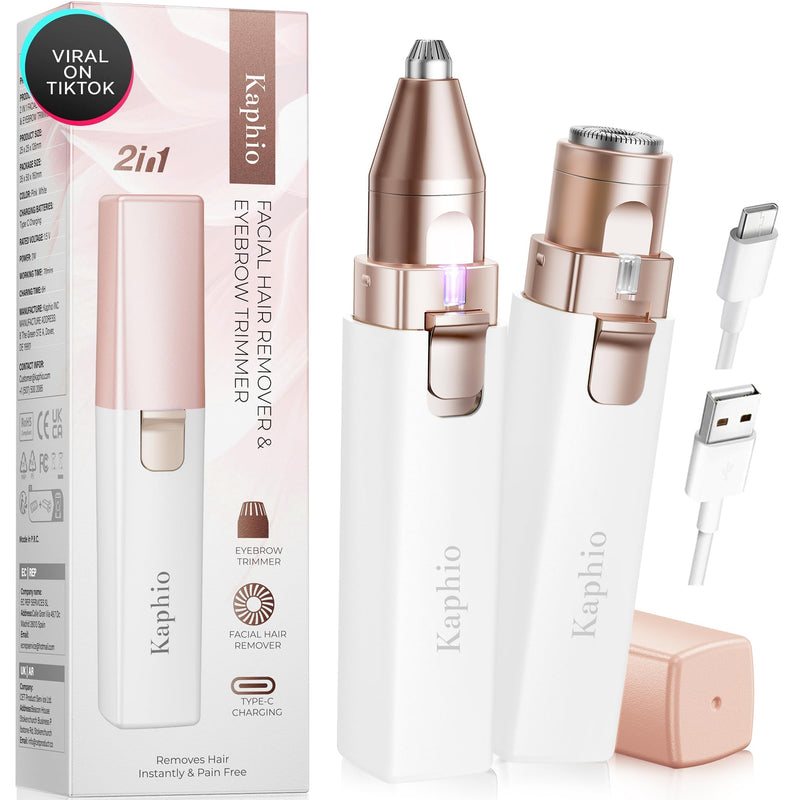 [Australia] - Eyebrow Facial Hair Remover for Women: Rechargeable 2 in 1 Face Shavers and Eyebrow Trimmer - Painless Electric Hair Removal Device for Face Eyebrows Lips Peach Fuzz with Light Pink White 
