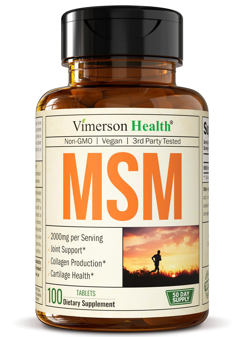 [Australia] - MSM 2000mg - Joint Support Supplement for Cartilage & Joint Health. Antioxidant Properties. Aids Inflammatory Response. Occasional Discomfort Relief - Back, Knees, Hands. Non-GMO. Vegan. 50 Day Supply 100 Count (Pack of 1) 