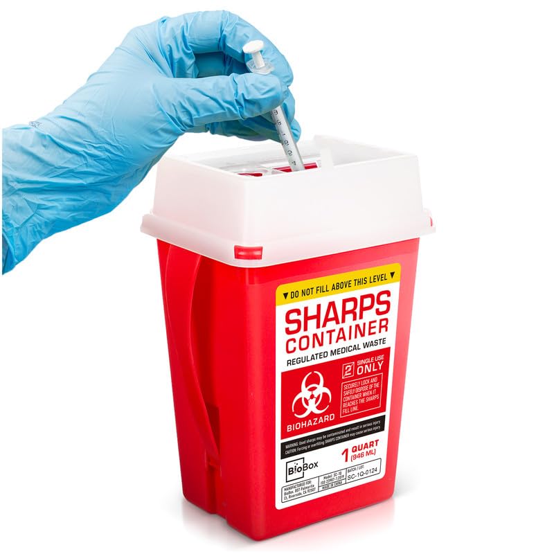 [Australia] - Sharps Container Small - Sharps Containers for Home Use and Labs - Portable Needle Disposal and Travel Size Biohazard Bin - 1 Quart (Pack of 1) 1.0 