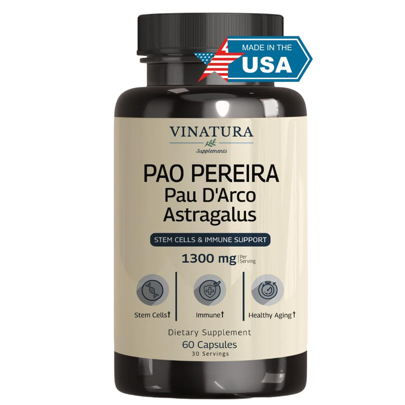 [Australia] - Pao Pereira + Pau D'Arco, Astragalus - 1300MG SERVING, USA Made & Tested, Stem Cells and Immune support, 60 Capsules 