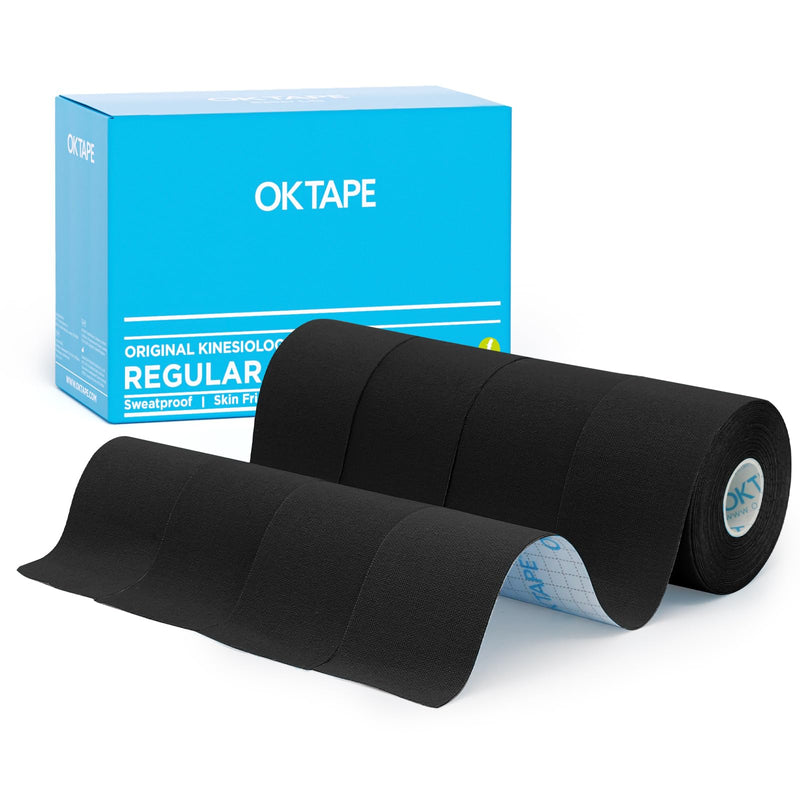 OK TAPE Regular Kinesiology Tape (4 Pack), Original Cotton Athletic Tape for Support Muscle Joint Knee, Sports Waterproof Tape Uncut Strips Latex Free, Hypoallergenic, 2in×16.4ft - Black 4 Rolls