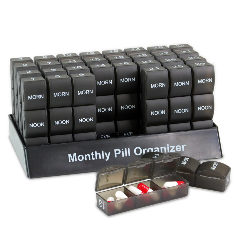 Deke Home - Monthly Pill Organizer 3 Times a Day, 30 Day Pill Box with AM PM Compartments, Large Monthly Medicine Organizer for Vitamins, Supplements & Medication, Travel-Friendly Pill Case, BPA Free