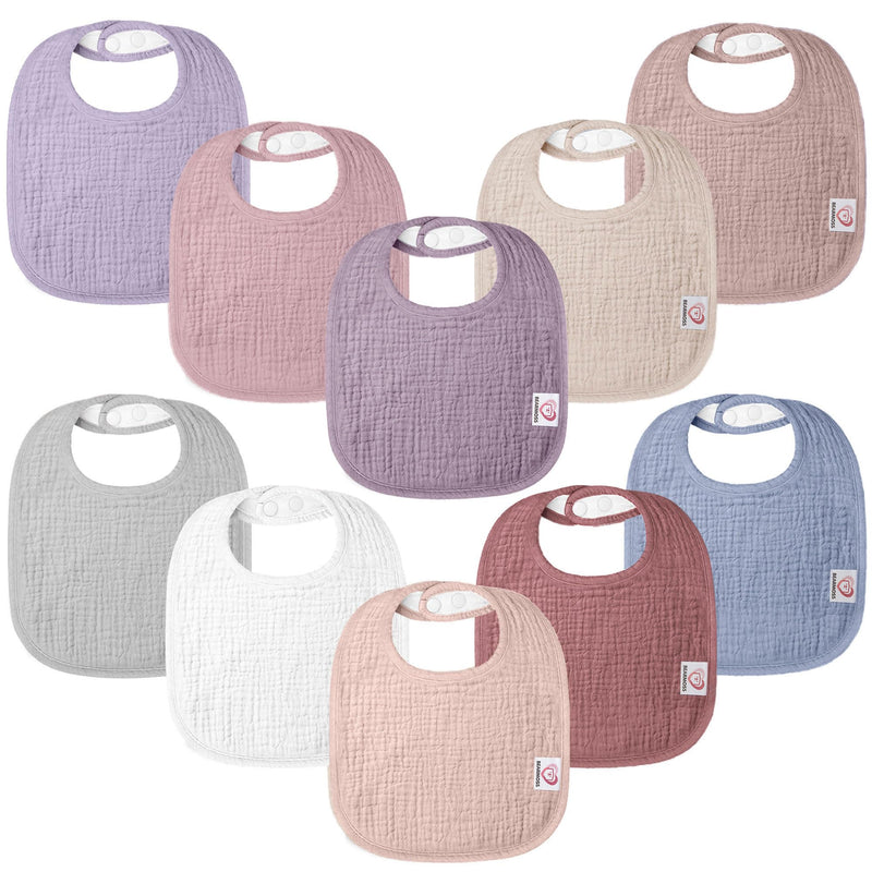 [Australia] - 10Pack Muslin Baby Bibs 100% Cotton Baby Drool Bibs for Unisex Baby Toddlers Newborns Drooling Teething Rosebud 