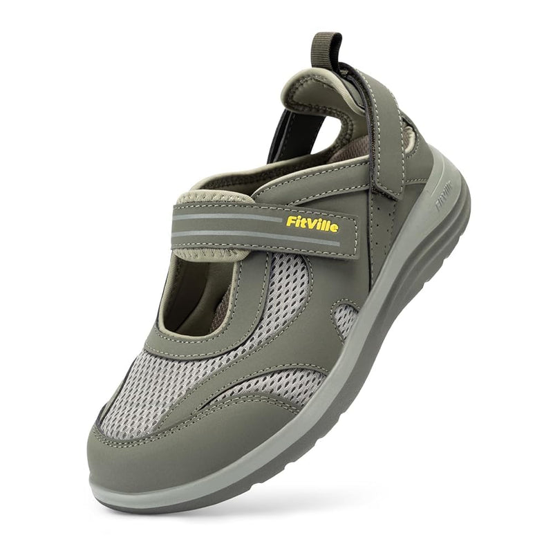 [Australia] - FitVille Women's Diabetic Shoes Extra Wide Width Diabetic Sandals for Women, Diabetic Walking Shoes Adjustable Closure Arch Support Orthopedic Shoes for Swollen Feet Plantar Fasciitis 11 Wide Grey 