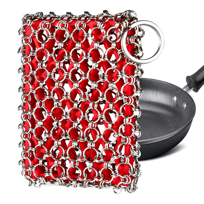 [Australia] - Cast Iron Scrubber, Skillet Chainmail Scrubber for Cast Iron Pan - Chain Mail Scrubber Cast Iron Sponge - Metal Scrubber Cast Iron Skillet Cleaner, Wok, frying pans, Dutch Oven Cleaning Scrubber 