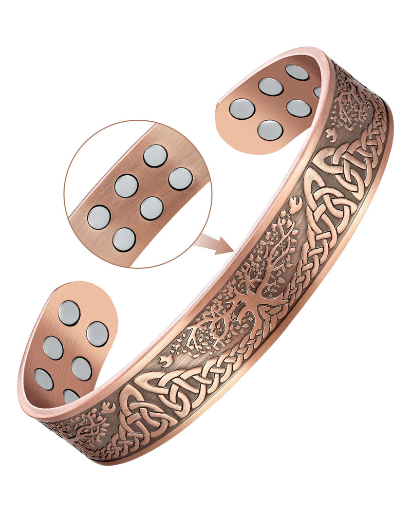 [Australia] - Feraco Copper Magnetic Bracelets for Men Women with Neodymium Magnets, Tree of Life Pattern, 99.99% Pure Solid Copper Cuff Bangle, Health Jewelry Gift 6.97 Inches 18X Copper Life Tree 